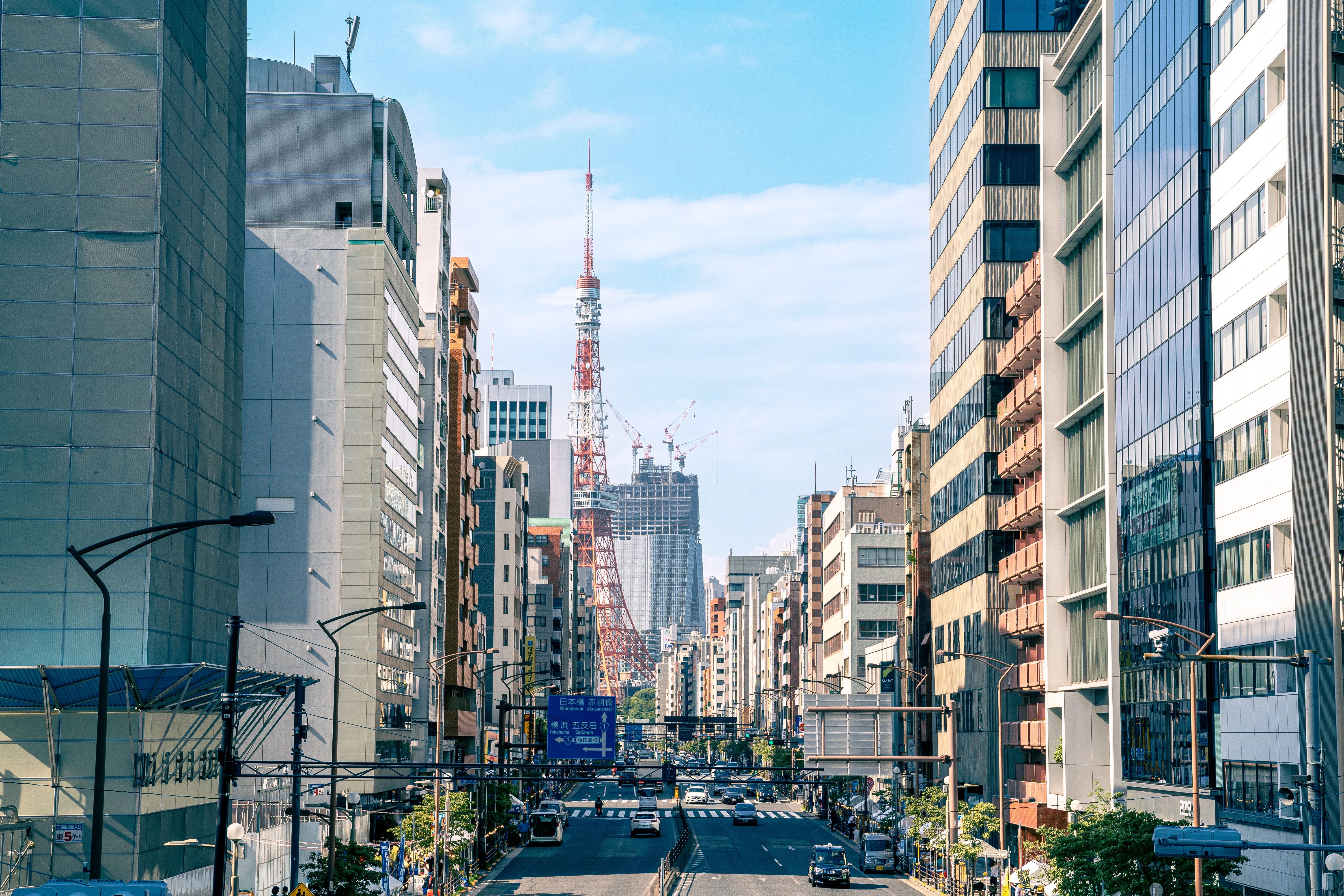 Dynamic City Streets with Tokyo Tower Rising in the Distance